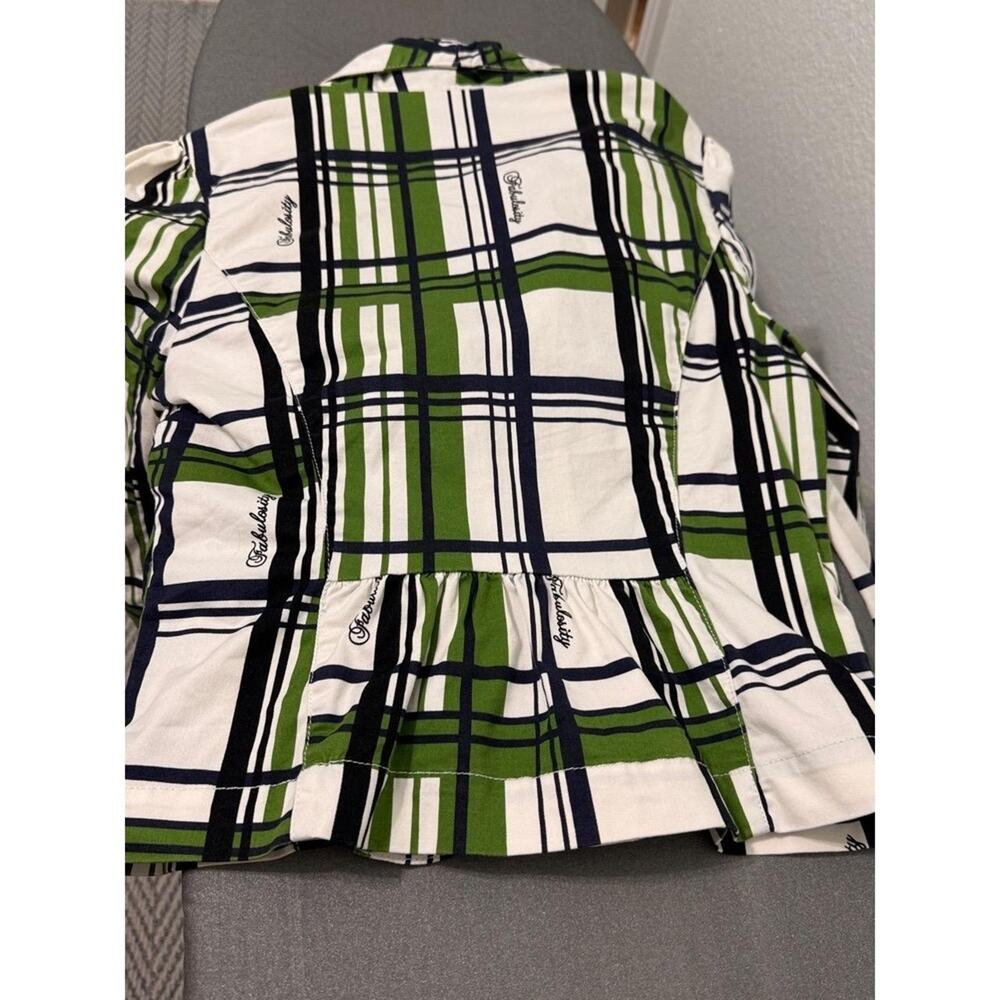 Fabulosity Blazer Women's L Vintage Green Navy Plaid Button Cotton Stretch Y2K - Picture 6 of 10